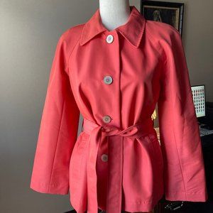 Evan - Picone Women's Windbreaker Lined, Belted Button Down Coral  Size PL New